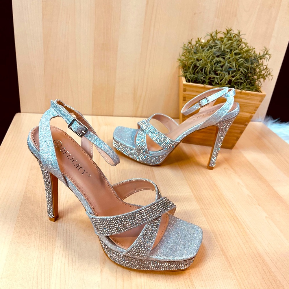 Silver squared toe rhinestone Heel